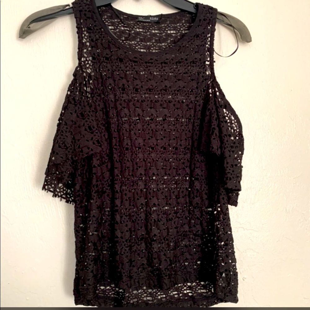 Zara size S black eyelet cold shoulder blouse NEW